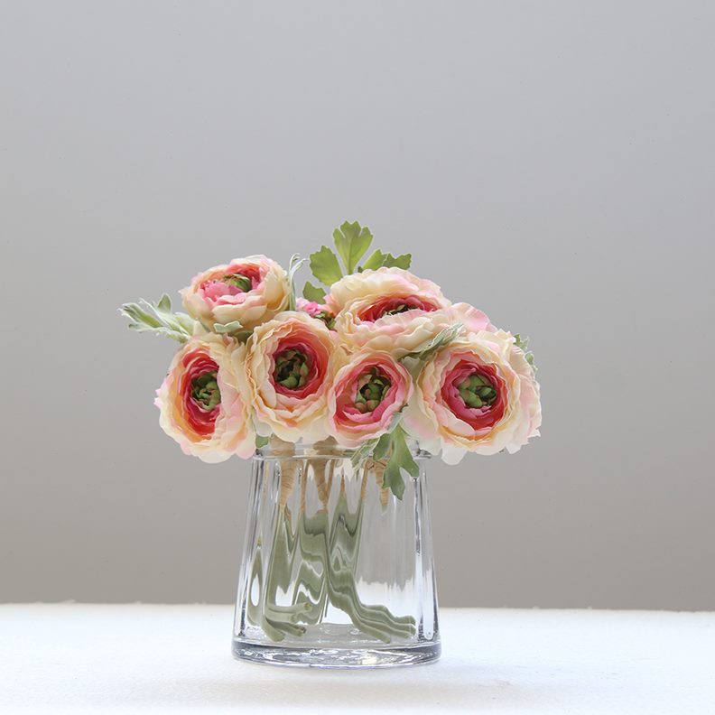 条纹摆件饰品餐厅口玻璃花瓶状酒店简约现代木桶茶几风客厅圆前台