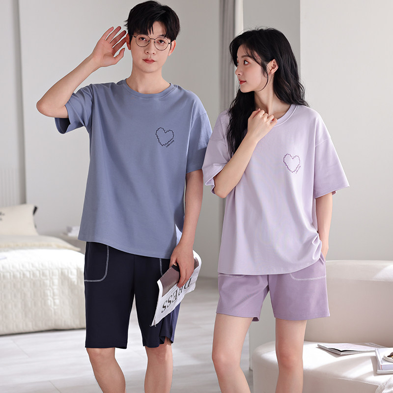 情侣睡衣女款纯棉甜美可爱夏季薄款短袖男休闲简约家居服套装新款