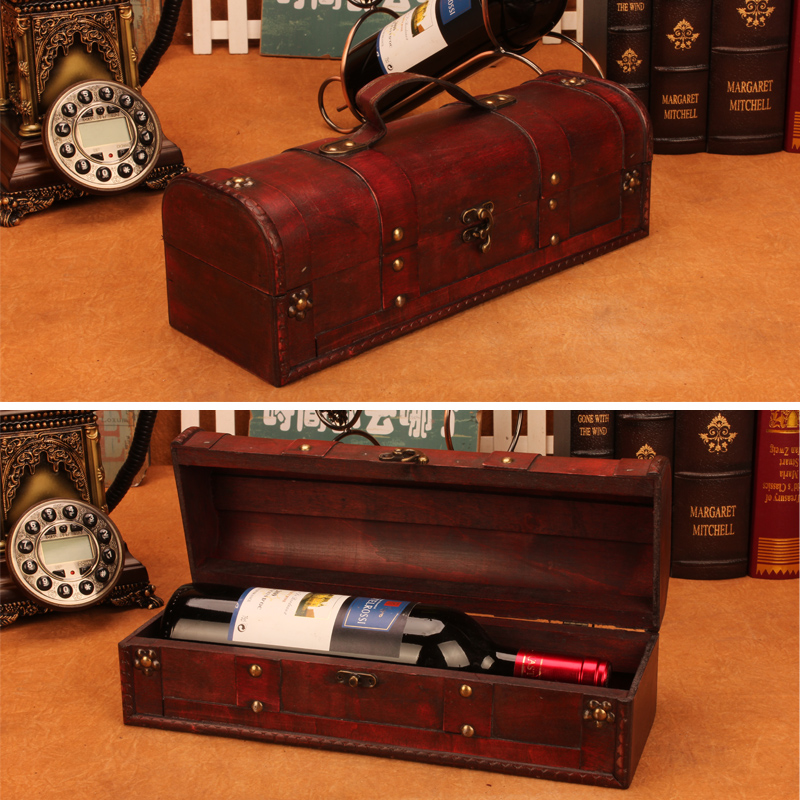 创意干红酒礼盒子包装中秋复古风木制单只M双支冰酒香槟葡萄酒箱