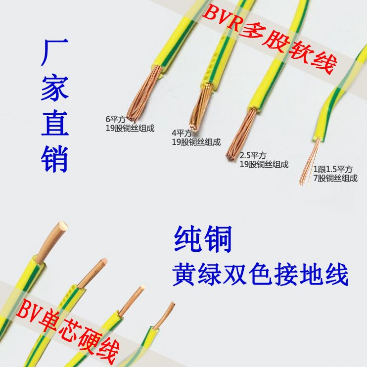 接地线软铜线单平方/绿黄色双1/2.5/1.5/色双铜线接地线4芯6