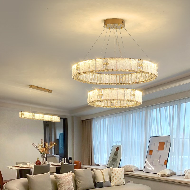 轻奢水晶吊灯客厅灯简约现代高档别墅豪华大气圆R环餐厅主卧室灯