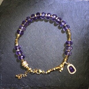 刻面紫水晶手链女高级感小众设计金色镶钻吊坠轻奢显白闺蜜礼物