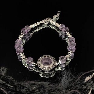 【复古紫晶手链】3A刻面紫晶椭圆主石纯银延长链魔盒碎银优雅质感