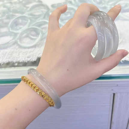 白月光手镯女荔枝冻玉髓首饰冰蓝天然玉镯玛瑙翡翠冰透猫眼石手镯