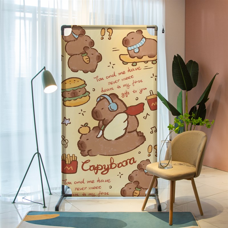 网红卡通卡皮巴拉k遮挡屏风落地隔断组装入户玄关可移动轻座屏布