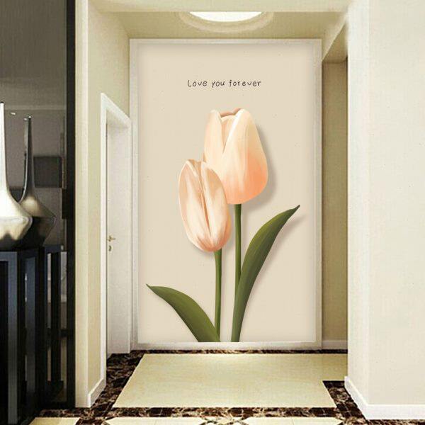 极简香风金d玄关背景墙壁纸倪过道走廊墙布郁金香格小清新冷客厅8