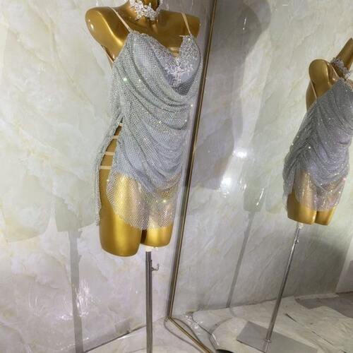 儿少服新款女童花艺考流苏吊带裙演出服成人表演服拉丁舞比赛服