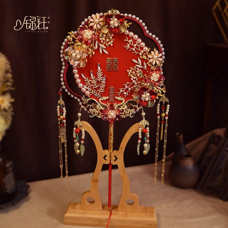扇子婚礼龙凤褂扇团扇古风新娘汉服面中式浅色出嫁遮手工秀禾琉璃