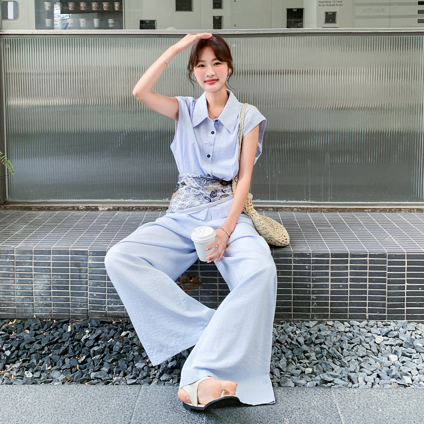 26年夏季新款-棉质奶油蓝通勤气质套装ZB187-1018-P150-K248,女装套装/套裙,浙宝187