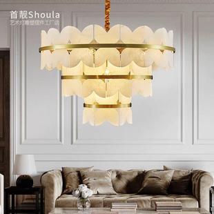 法式中古全铜客厅吊灯美式复古简约轻奢餐厅灯浪漫卧室蝴蝶云石灯