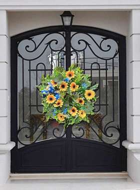 花惹草乌克兰国旗向日葵前门花环新款蝴蝶结印花波黄色和蓝色花圈