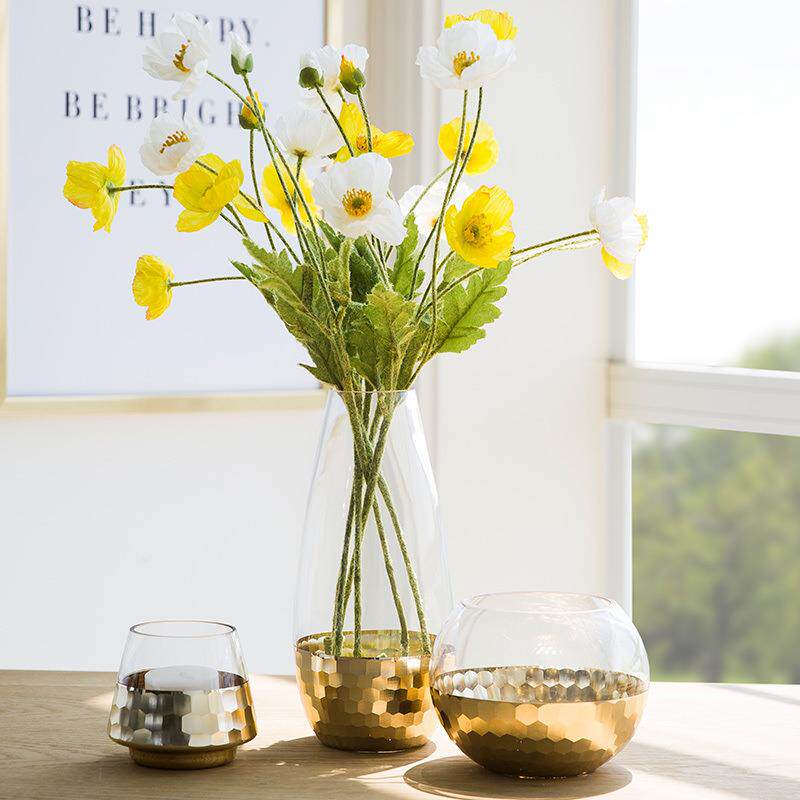 北欧手工金色蜂巢玻璃花瓶 家居餐厅软装饰品摆件台面鲜花插花