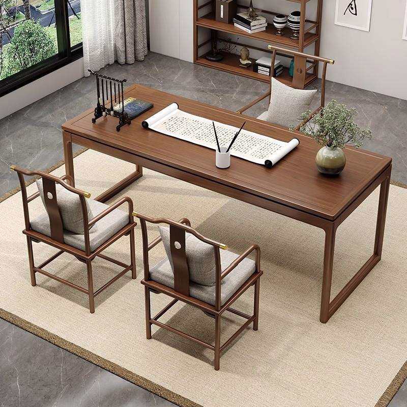 新中式实木书桌榆木书法桌书画桌办公画案带抽屉桌椅组合榆木书桌