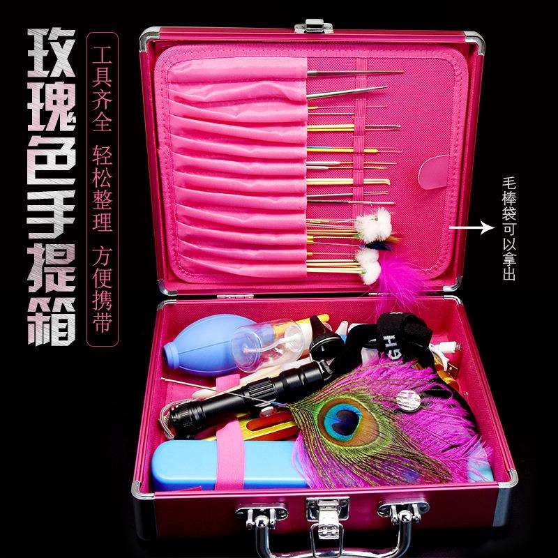 采耳工具套装专业高级毛毛掏耳神器挖耳勺发光充电聚光采耳灯箱子