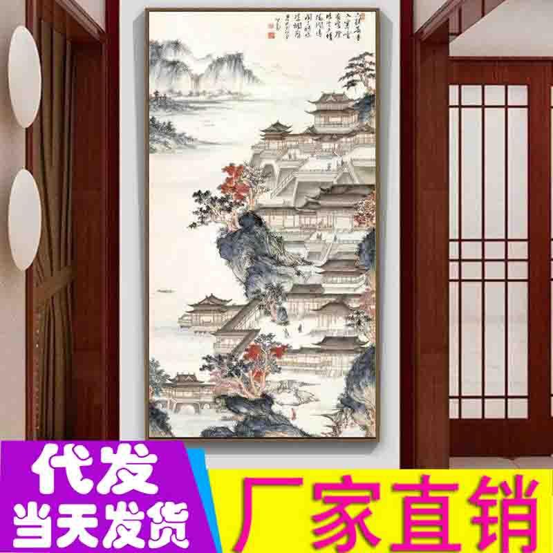 工厂直销竖版汉苑图十字绣满绣全绣新款印花十字绣