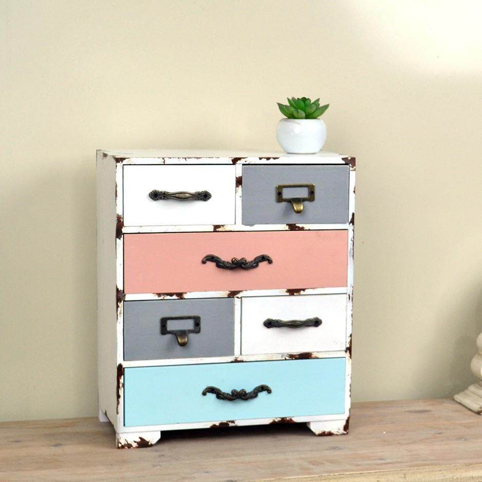 新款美式复古收纳盒木质文具首饰家居收纳复古储物柜多抽屉置物盒