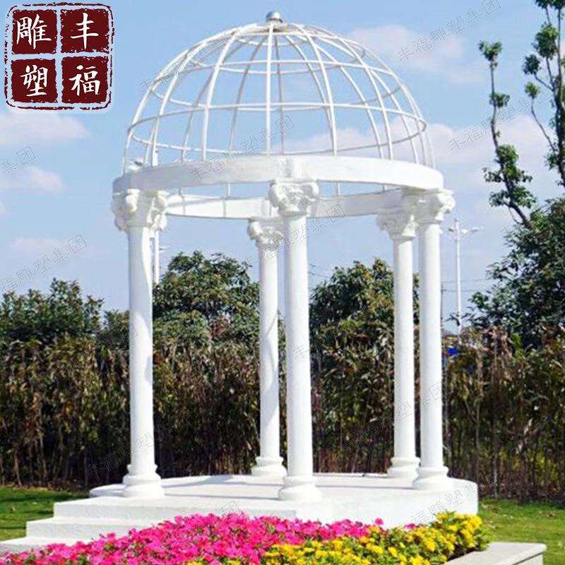 铁艺黄砂岩欧式石雕凉亭 户外庭院景观大理石凉亭公园绿地摆件
