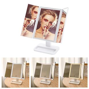 亚马逊热销化妆镜台式led灯三面镜能补光贝壳折叠智镜子厂家直销
