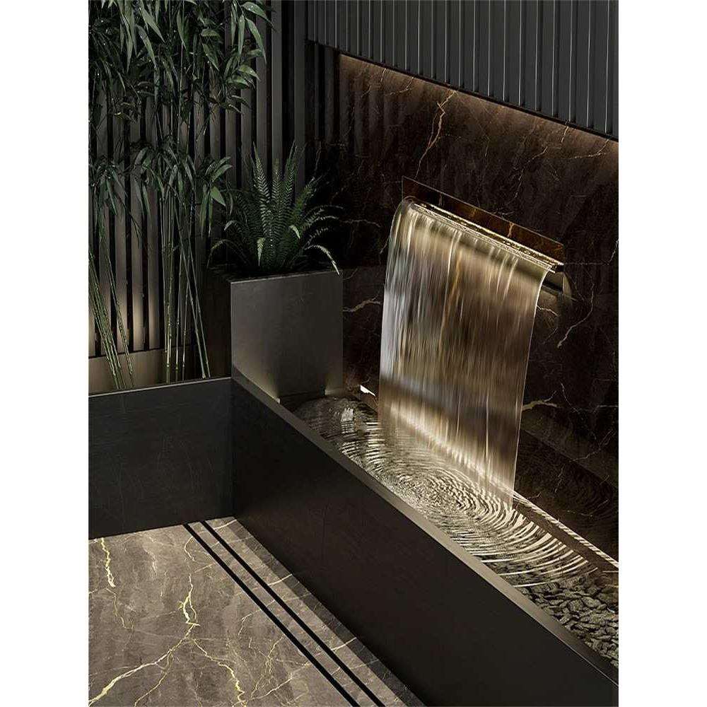 花园瀑布不锈钢瀑布出水口水景墙流水槽水幕墙水池流水瀑布出