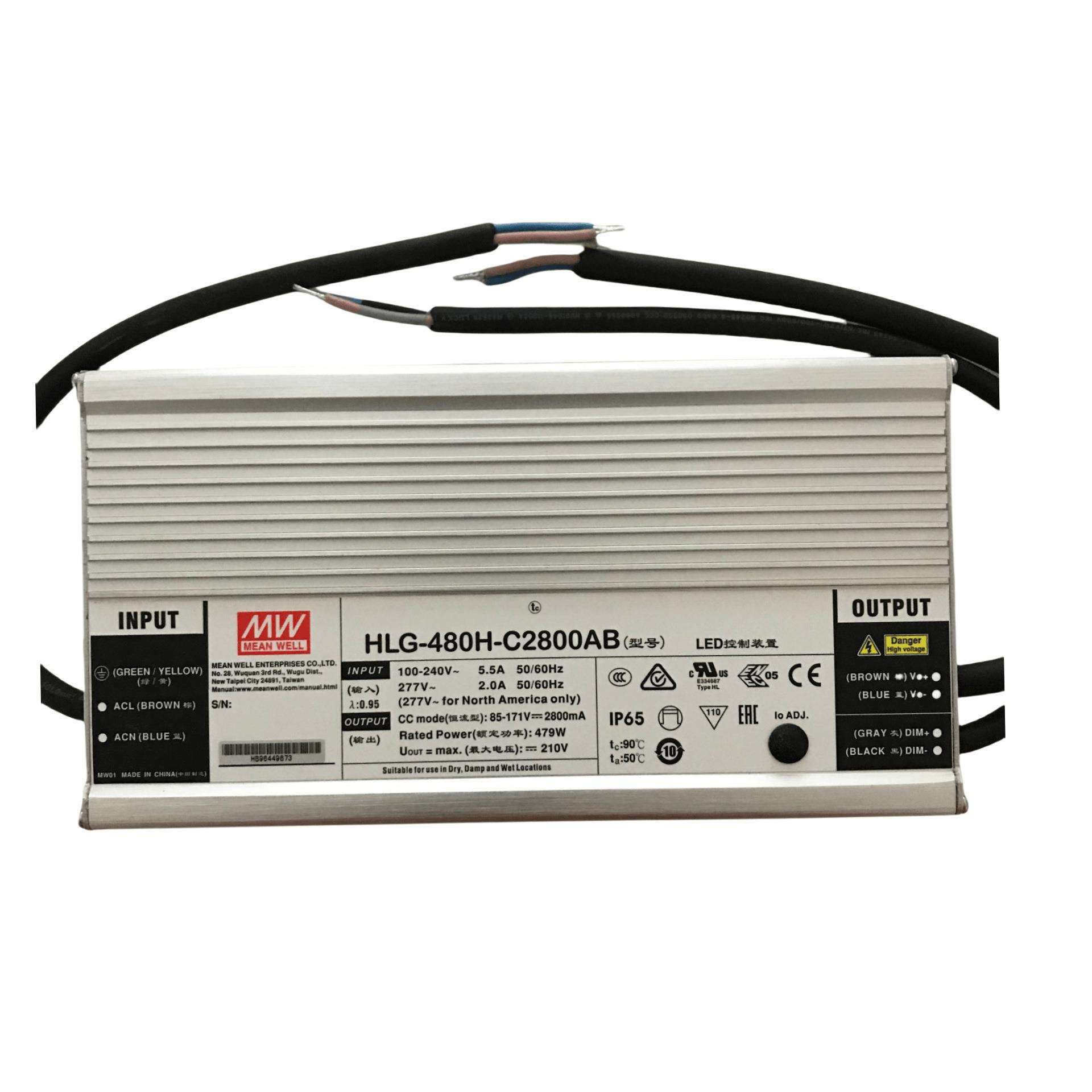 明纬电源 HLG-480H-C3500B 480W恒流型LED深井灯驱动器