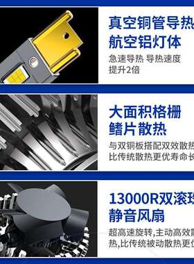 双铜管LEDH4货车改装大灯65W聚光H1汽车LED超亮IP68防水