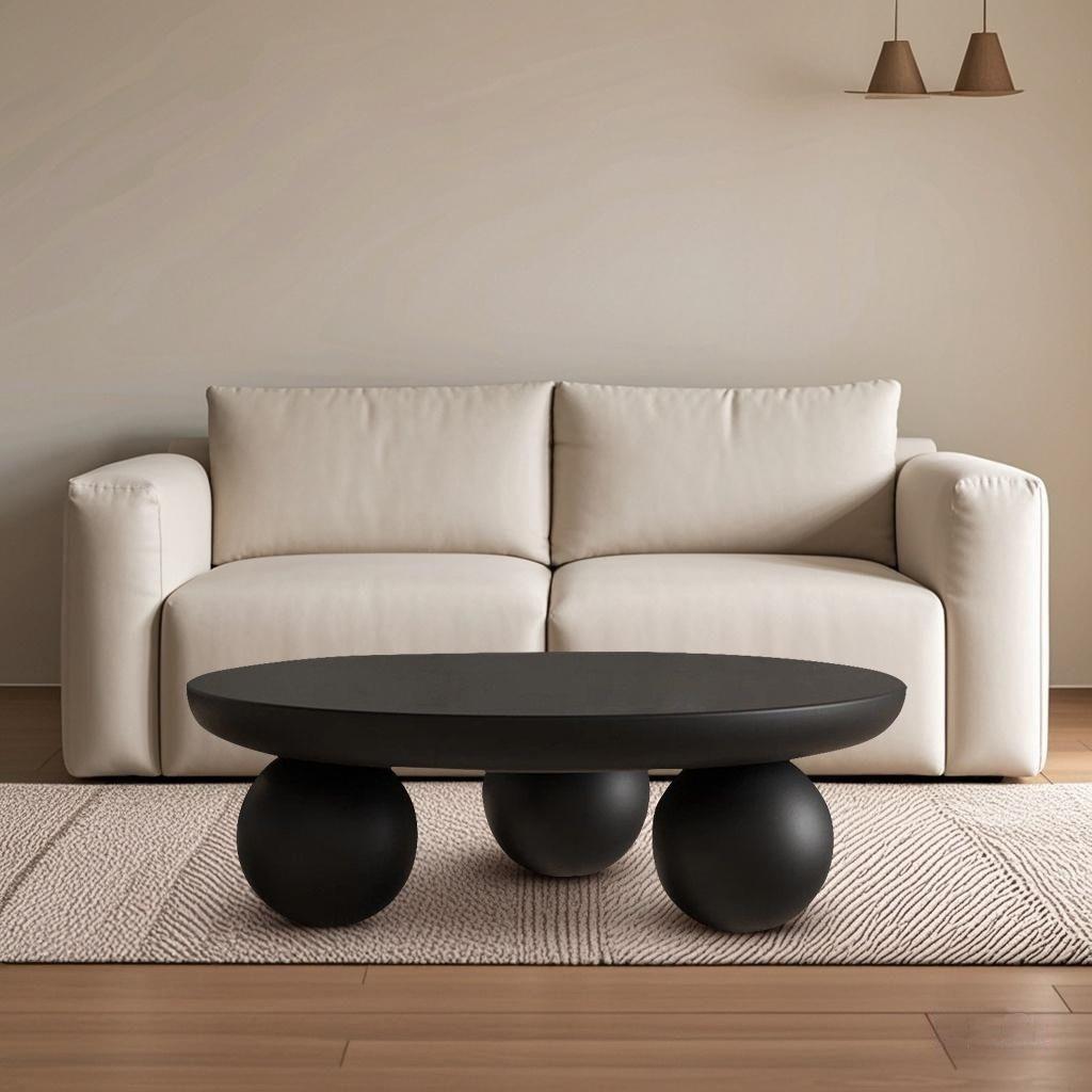 复古中古风小茶几极简轻奢简约现代客厅北欧圆形黑色实木茶几