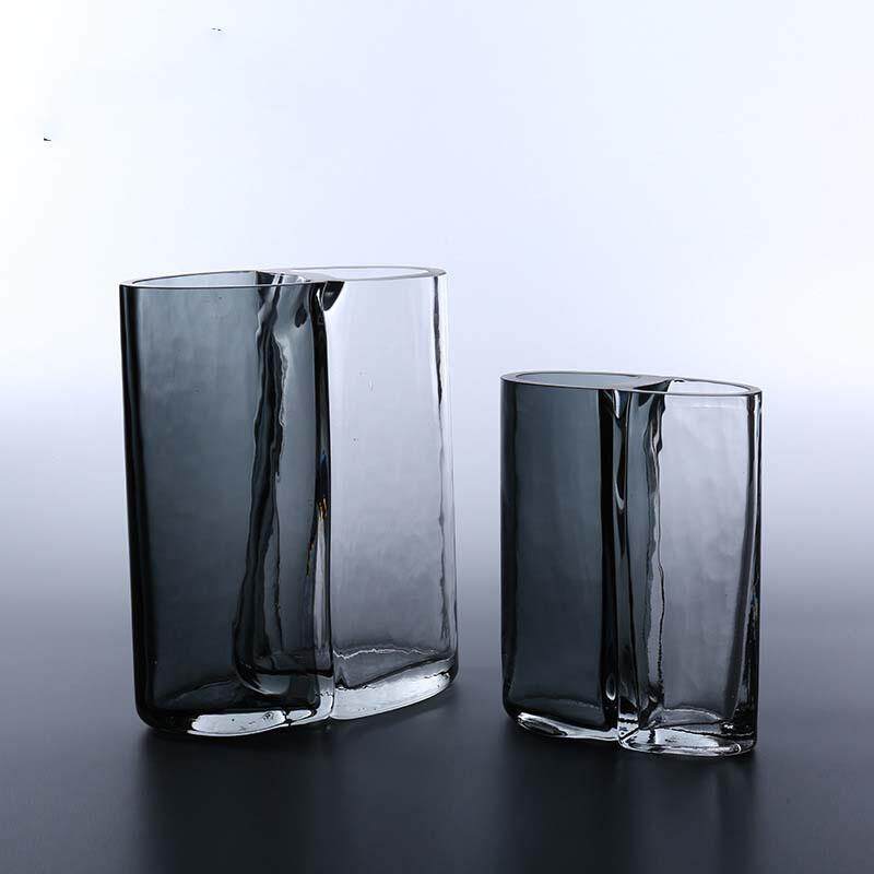 现代简约设计师款连体黑白玻璃花瓶酒店客房餐厅装饰插花器皿摆件
