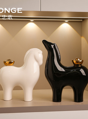 马上有钱家居客厅玄关酒柜装饰品摆件轻奢高档P办公室桌陶瓷工艺