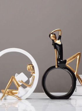 现代简约看书女孩创意轻奢装饰品小摆件客厅O玄关酒柜桌面家居饰