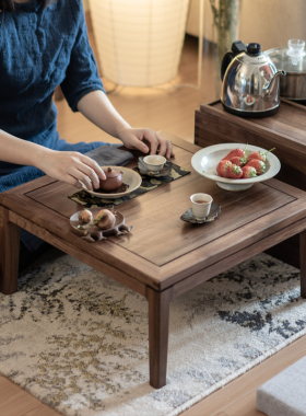 新中式小炕桌黑胡j桃木榻榻米茶几茶室简约飘窗桌禅意日式阳台矮