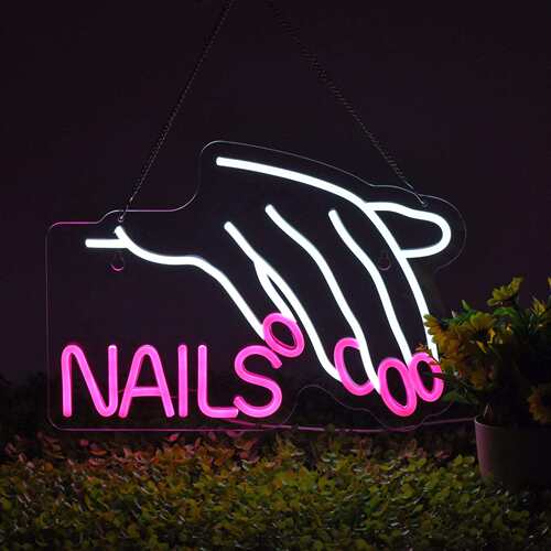 亚马逊粉色少女手指字母造型灯美甲沙龙指甲nails霓虹灯