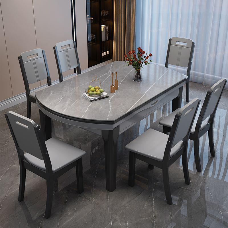 岩板餐桌家用嵌入式电磁炉可伸缩折叠圆桌实木现代简约餐桌