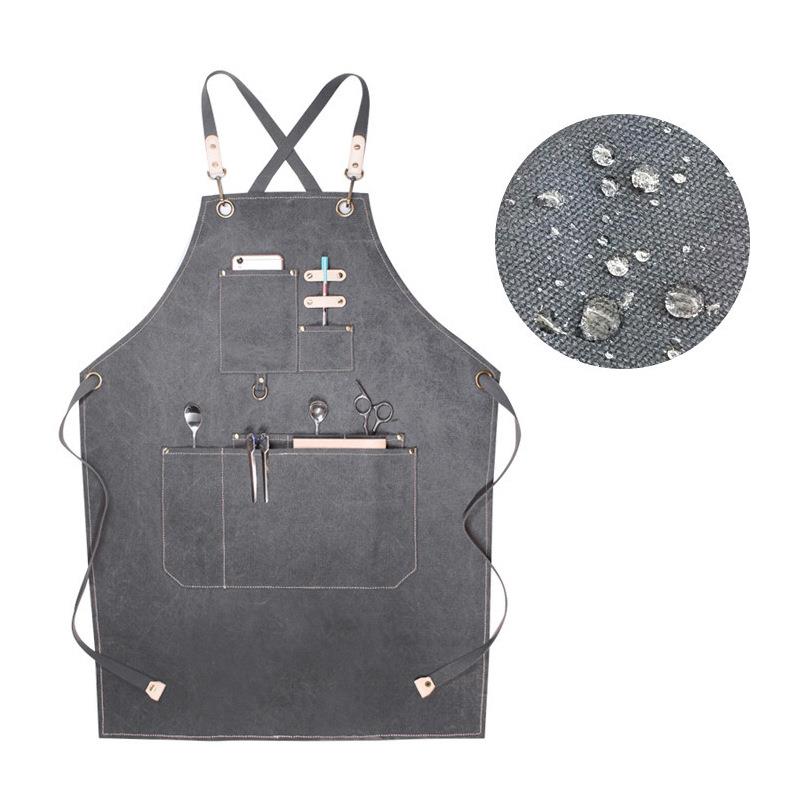理发师男女围裙客订印logo奶茶花店咖啡色餐厅厨房加厚帆布工作服