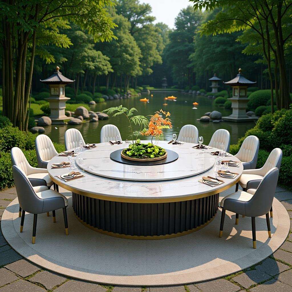 新中式桌面酒店大圆桌18人电动岩板餐桌饭店多功能火锅