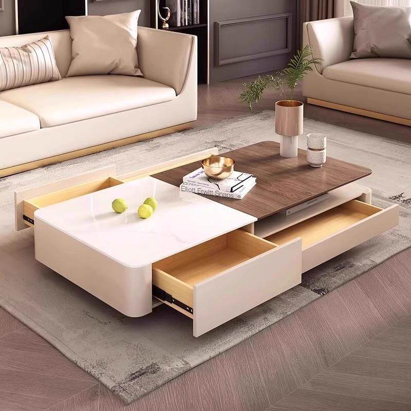 现代意式客厅储物加厚底座小户型高端茶几胡桃木微晶石茶几