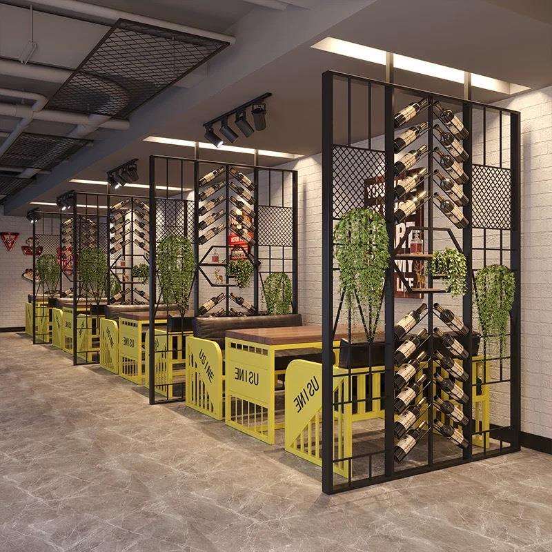 新款工业风餐厅酒架酒吧台装饰架咖啡厅卡座隔断铁艺创意屏风隔断