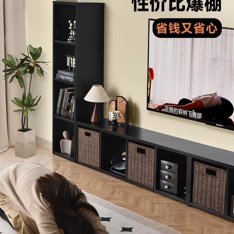 宜搭家居落地款电视柜客厅家用中古风收纳储物柜一体组合墙钢制柜