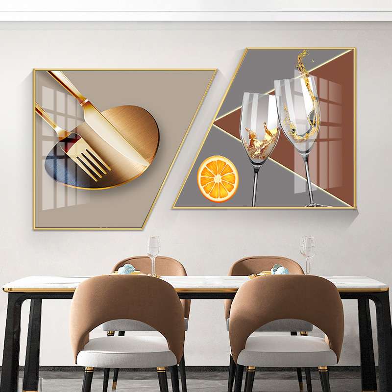 餐厅装饰画现代简约酒杯梯形饭厅挂画抽象大气酒柜壁画过道走廊画图片
