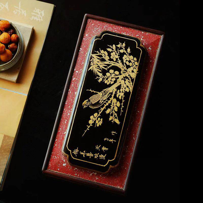 大红酸枝老料镶嵌老花板首饰盒全独板描金工艺勾画花鸟图收纳盒