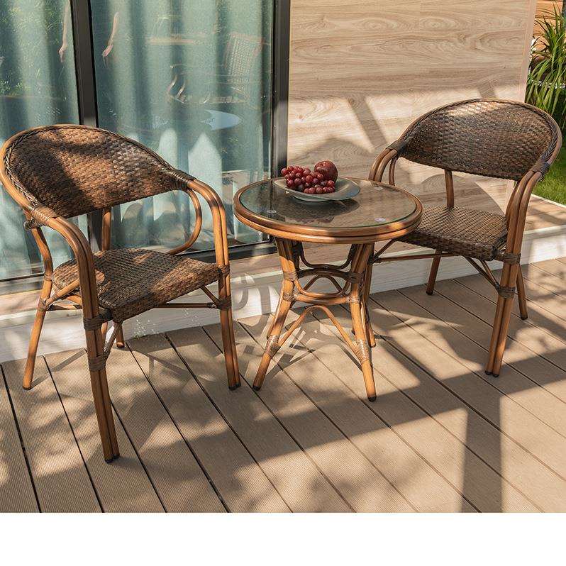 户外藤椅简约休闲桌椅三件套别墅庭院露天阳台室外桌椅花园家具