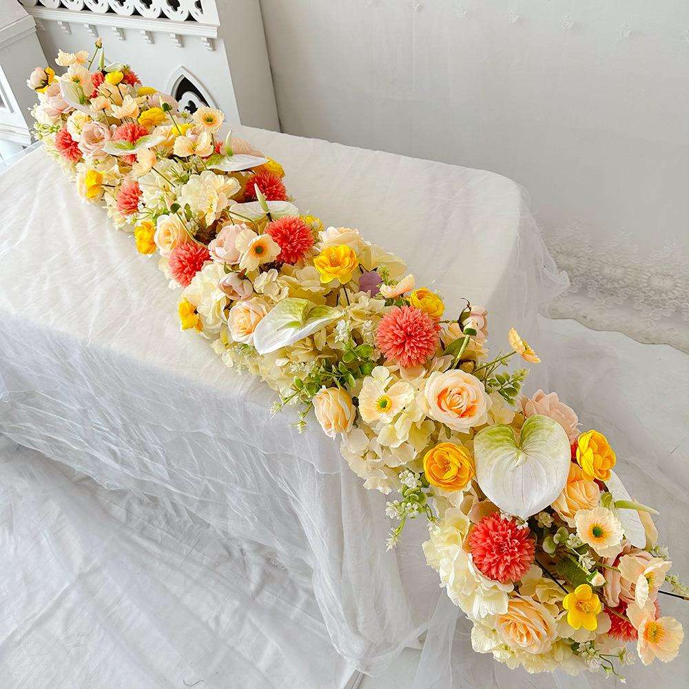 餐厅长桌花摆花商务会议桌桌面装饰台花宴会布置餐桌花摆件花