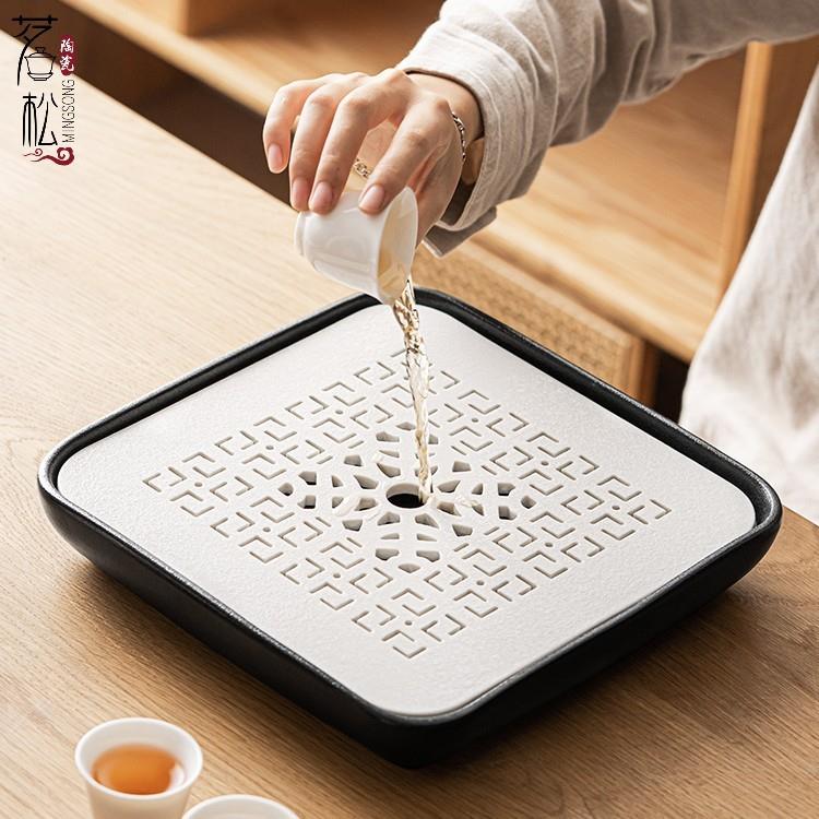 储水茶盘陶瓷家用简约干泡台办公室便捷移动小茶台托盘高档干泡盘