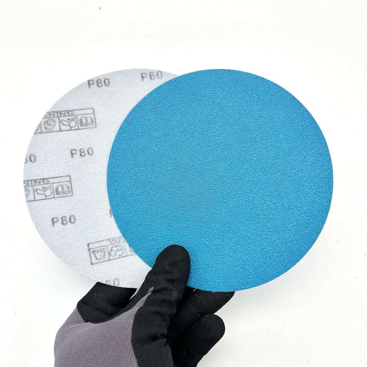 陶瓷薄膜蓝砂5寸6寸蓝色背绒圆盘砂纸高性能FC66
