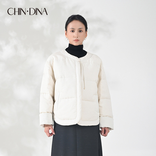 CHINDINA羽绒服女2025秋冬新款桑蚕丝外套女气质淡雅短款羽绒夹克