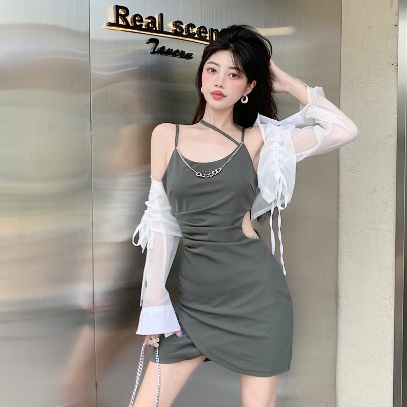 小心机不规则设计感纯风包臀欲法式小众连衣裙吊带裙女夏季新款潮