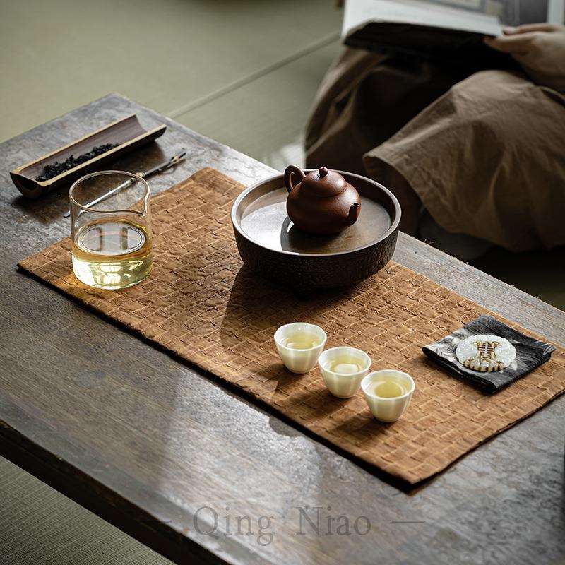 阡陌复古茶席手工香云纱双面茶桌垫家用禅意防水干泡垫布垫茶配件