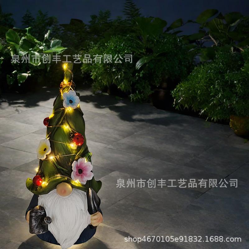 跨境太阳能户外花园庭院装饰品摆件可爱小矮人精灵阳台景观布置灯