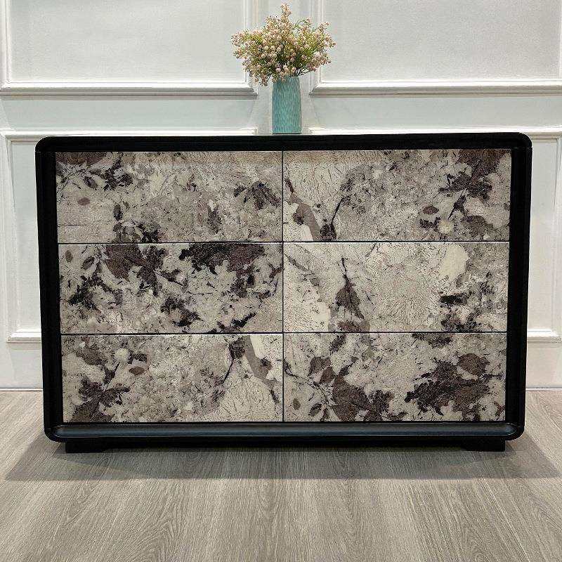 意式轻奢实木六斗柜复古玄关雪山飞狐贴膜烤漆柜卧室大容量储物柜