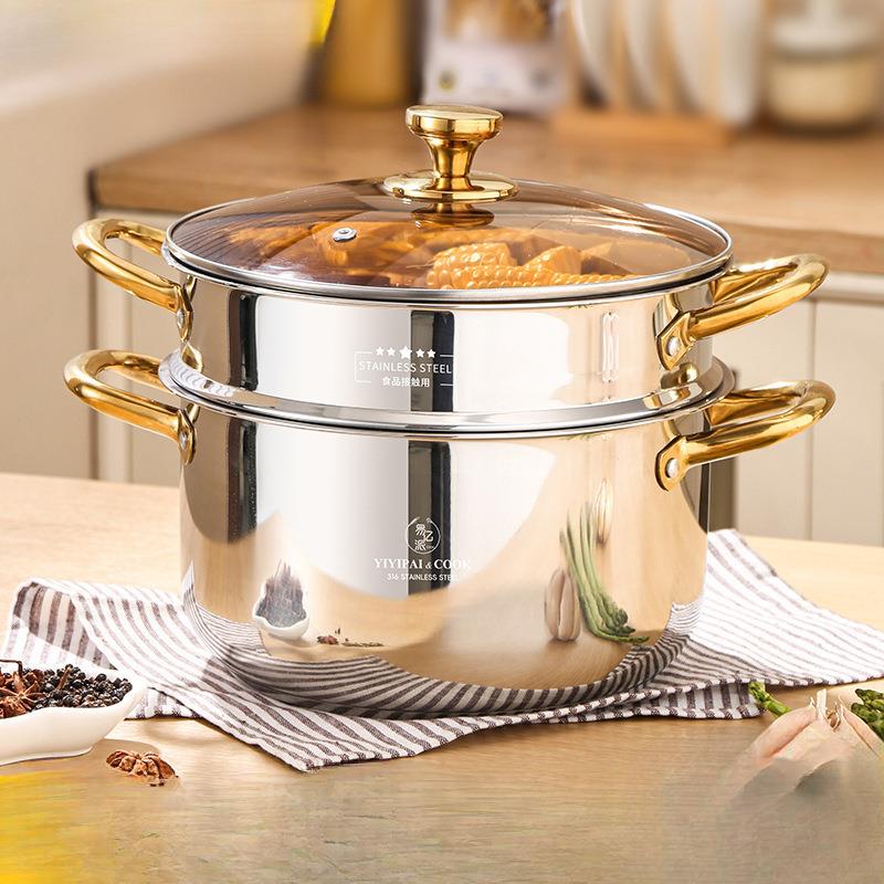 小蒸锅316不锈钢小型家用蒸煮炖加厚双2层带蒸笼电磁炉汤锅无涂层