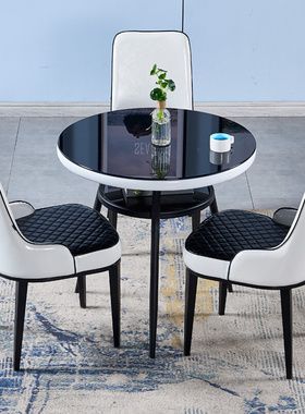 接待洽谈桌椅组合玻璃圆桌子家用餐桌钢化玻璃小圆桌休闲阳台桌椅